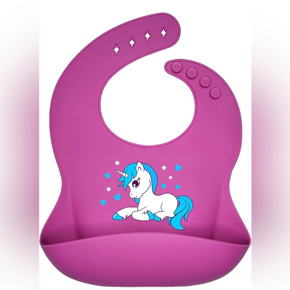 Unicorn Silicone Toddler Plate with Silicone Spoon And two baby Bibs - Picture 2 of 8